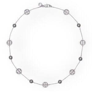 NEW Tory Burch Silver & Silver Pearl Pave Necklace with Hanging Tag
